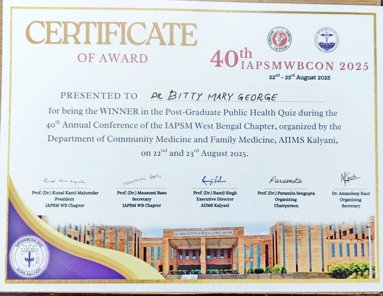 Winner's Certificate